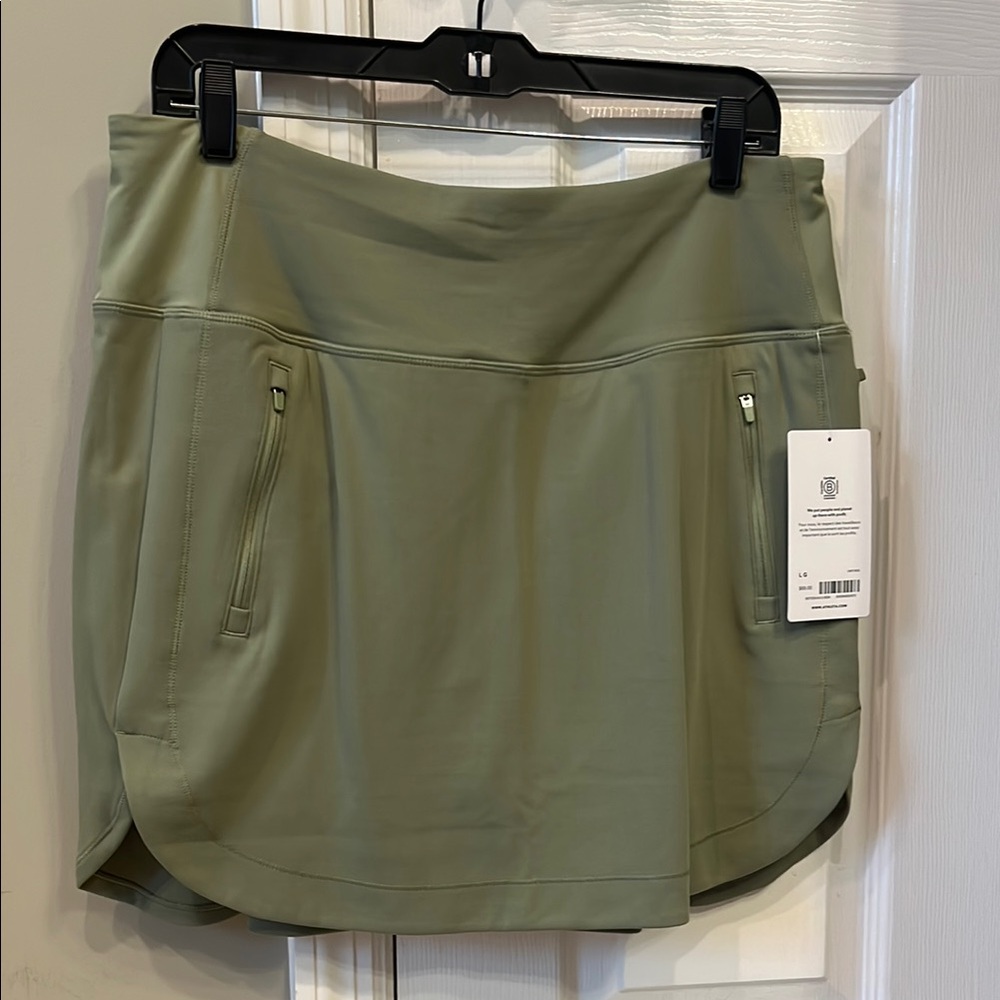 Athleta Sage-Light Olive Green Performance Skort with Front Zip Pockets